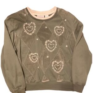 Alfred‎ Dunner Sage Green Embroidered Heart Quilted Sweatshirt Petite XL PXL